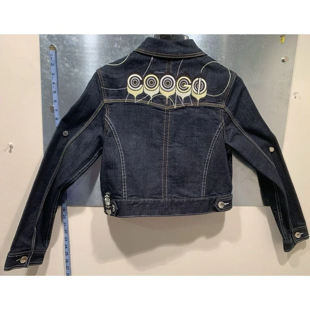 NEW Coogi Australia Heavily Embroidered Cropped Denim Jacket Junior Girl Sz L